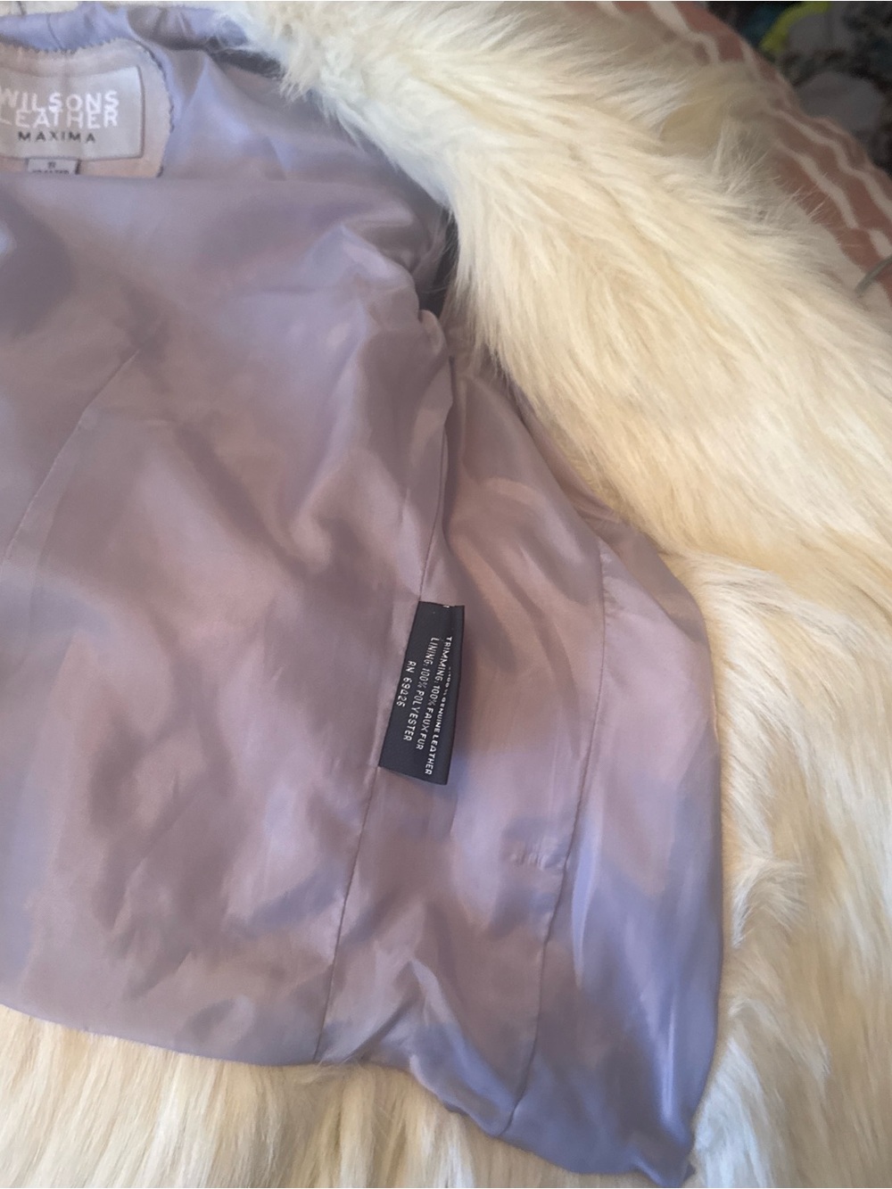 Wilsons Leather Dusty Lavender Real Suede Jacket with Cream Faux-Fur Trim - Picture 4 of 11